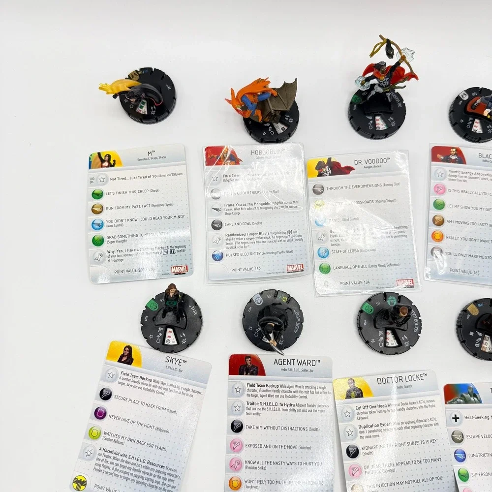 Heroclix Marvel Uncommon, Super Rare,‎ Unique Mixed Lot of 15 with Cards Lot K